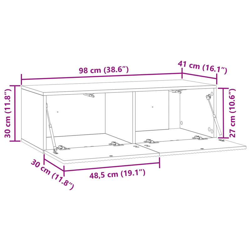 Szafka RTV montowana na ścianie Stare drewno 98 x 41 x 30 cm