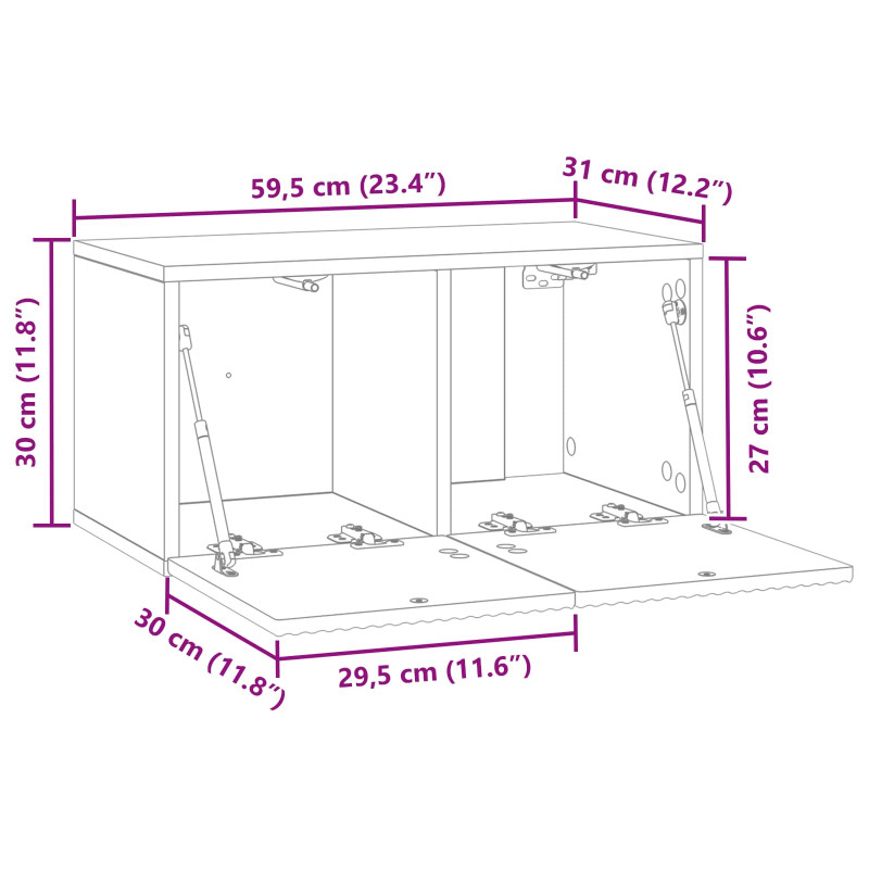 Szafka RTV montowana na ścianie Czarny 59,5 x 31 x 30 cm