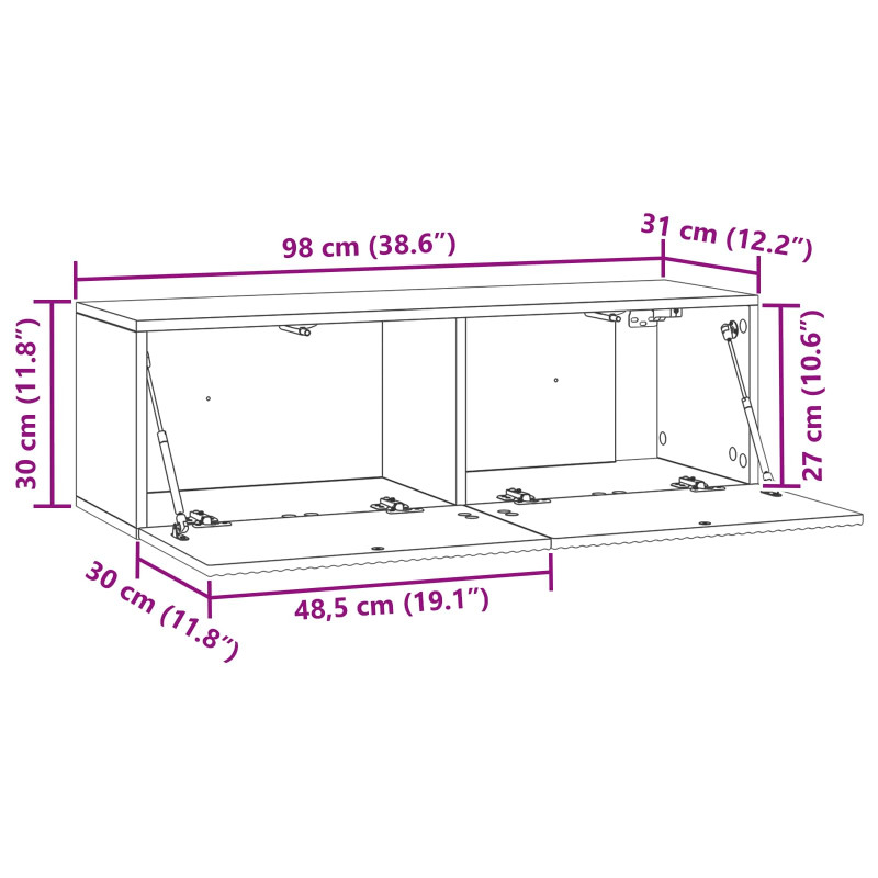 Szafka RTV montowana na ścianie Stare drewno 98 x 31 x 30 cm