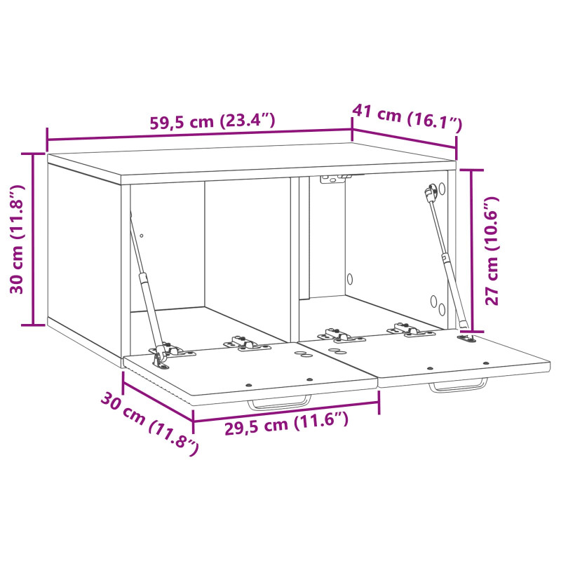 Szafka RTV montowana na ścianie Dąb wędzony 59,5 x 41 x 30 cm