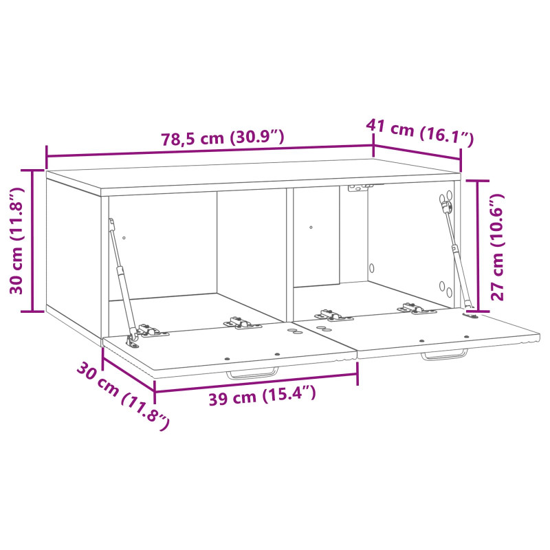 Szafka RTV montowana na ścianie Stare drewno 78,5 x 41 x 30 cm