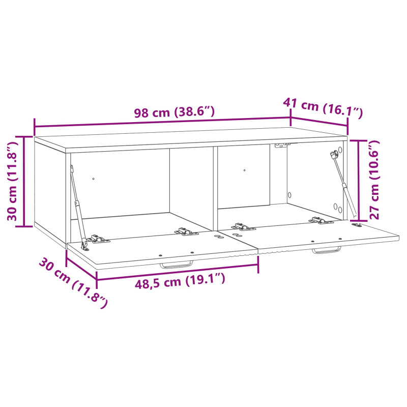 Szafka RTV montowana na ścianie dąb Sonoma 98 x 41 x 30 cm