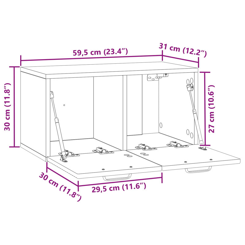 Szafka RTV montowana na ścianie Szary Sonoma 59,5 x 31 x 30 cm