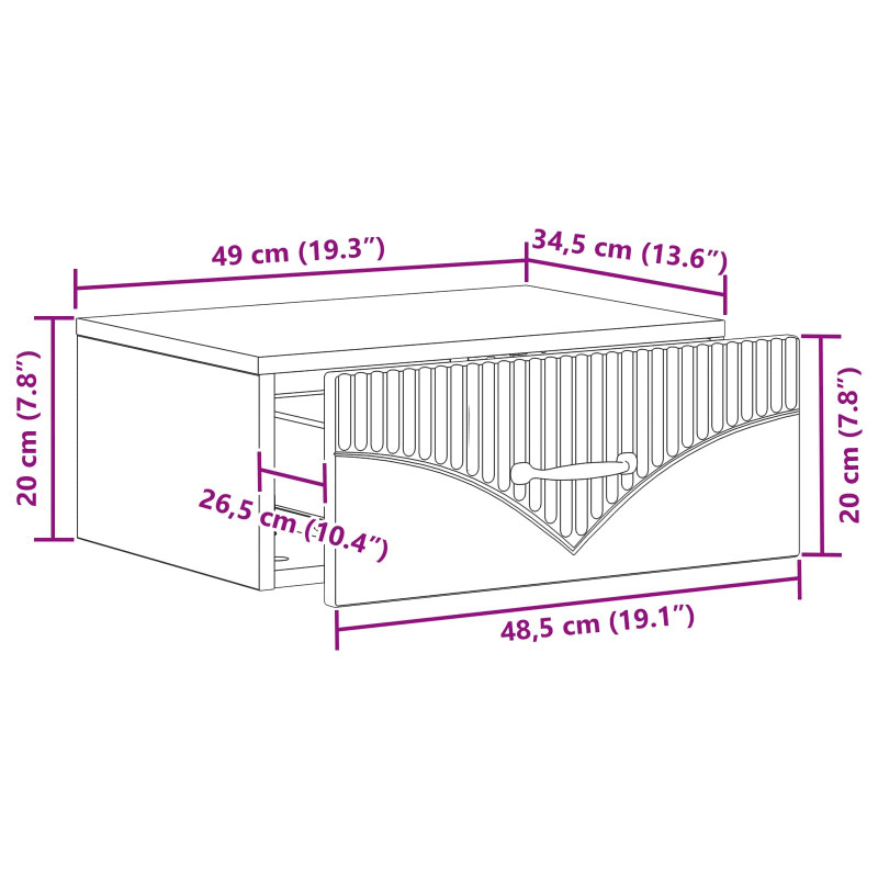 Wisząca Szafka Nocna z szufladą 2 pcs Biały wysoki połysk