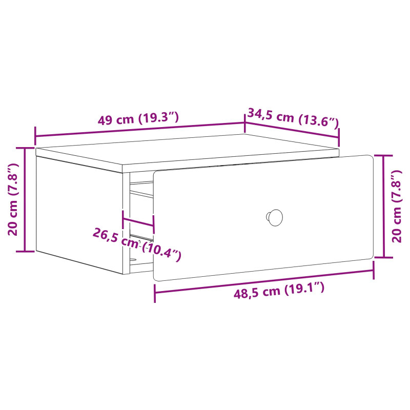 Wisząca Szafka Nocna 2 pcs Szary Sonoma 49 x 34,5 x 20 cm