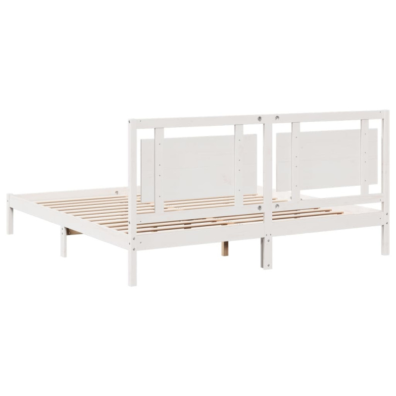 Dłuższe łóżko bez materaca, białe, 180x220 cm, lite drewno