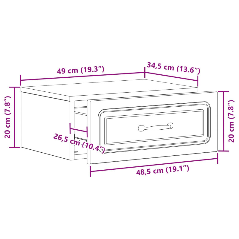 Wisząca Szafka Nocna z szufladą 2 pcs Czarny 49 x 34,5 x 20 cm