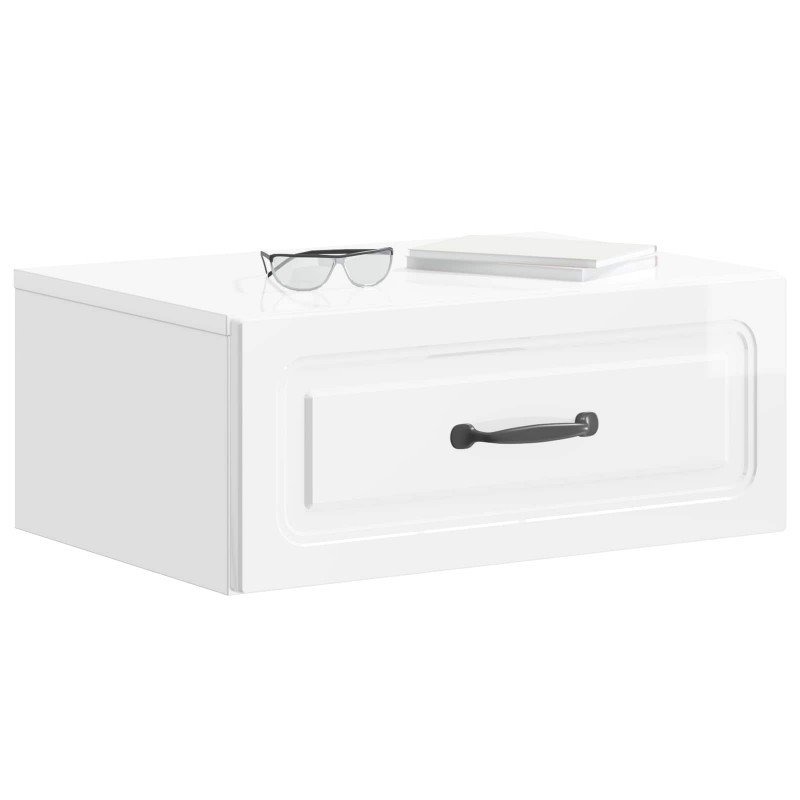 Wisząca Szafka Nocna z szufladą 2 pcs Biały wysoki połysk
