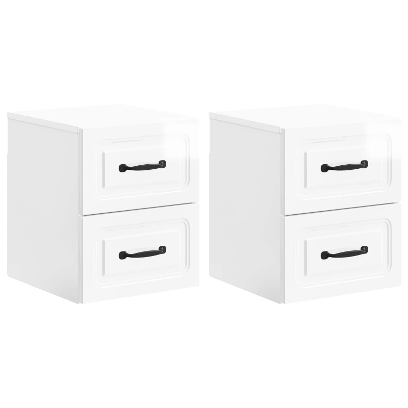 Wisząca Szafka Nocna z szufladą 2 pcs Biały wysoki połysk