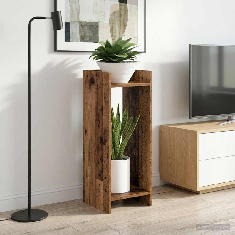 Stojak na rośliny z półką 2 pcs Stare drewno 30 x 30 x 80 cm