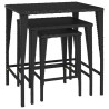 Stoliki ogrodowe wsuwane pod siebie, 3 szt., czarne, rattan PE