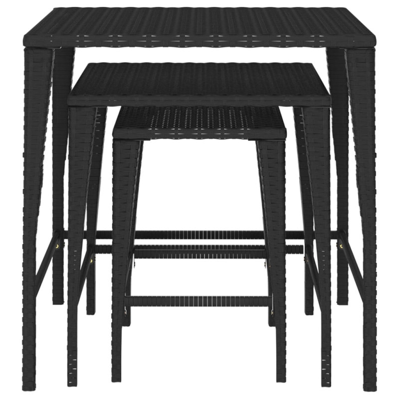 Stoliki ogrodowe wsuwane pod siebie, 3 szt., czarne, rattan PE