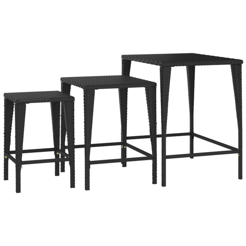 Stoliki ogrodowe wsuwane pod siebie, 3 szt., czarne, rattan PE