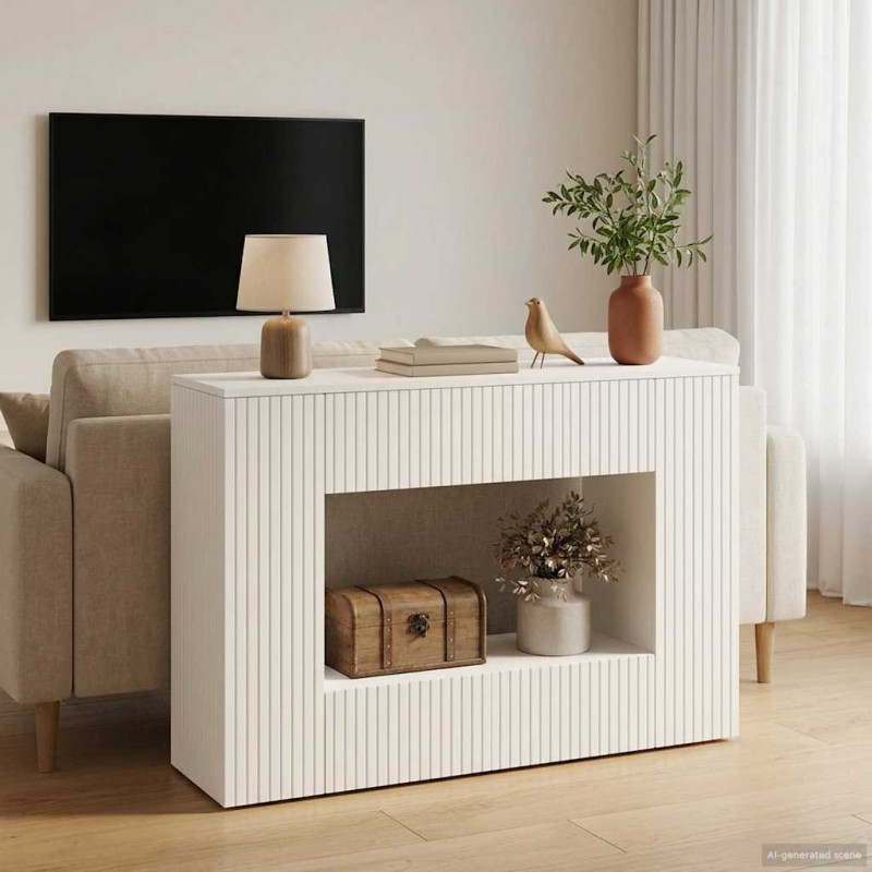 Konsola Paski Biały 101 x 29 x 74 cm Drewno inżynieryjne