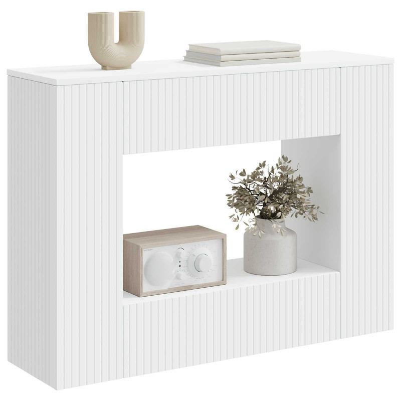 Konsola Paski Biały 101 x 29 x 74 cm Drewno inżynieryjne