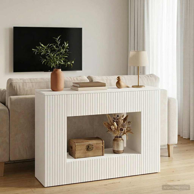 Konsola Paski Biały Wysoki Połysk 101 x 29 x 74 cm