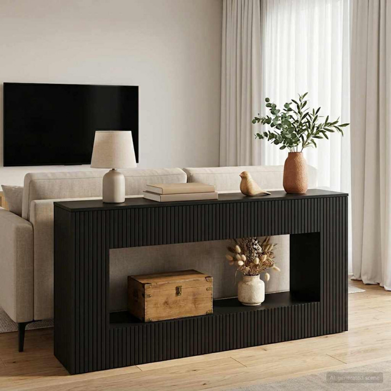 Konsola Paski Czarny 155 x 29 x 74 cm Drewno inżynieryjne