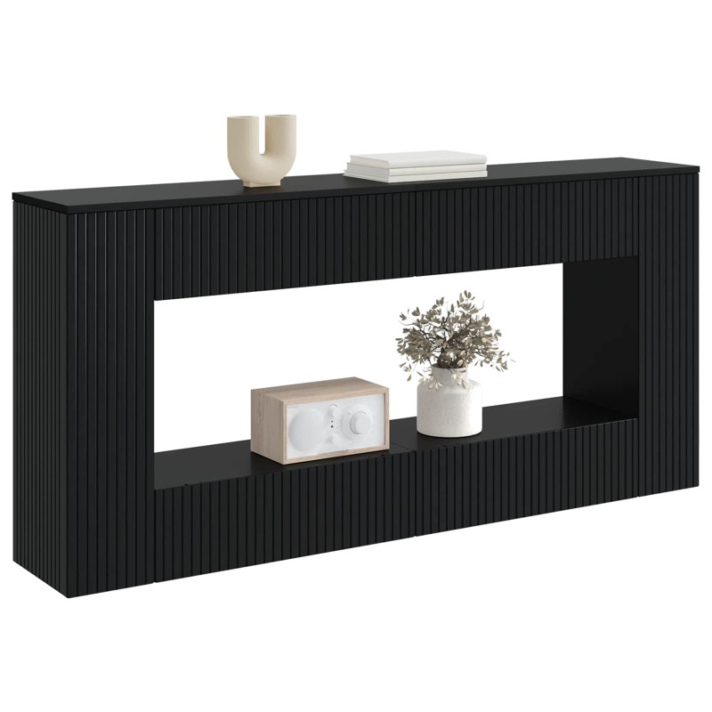 Konsola Paski Czarny 155 x 29 x 74 cm Drewno inżynieryjne