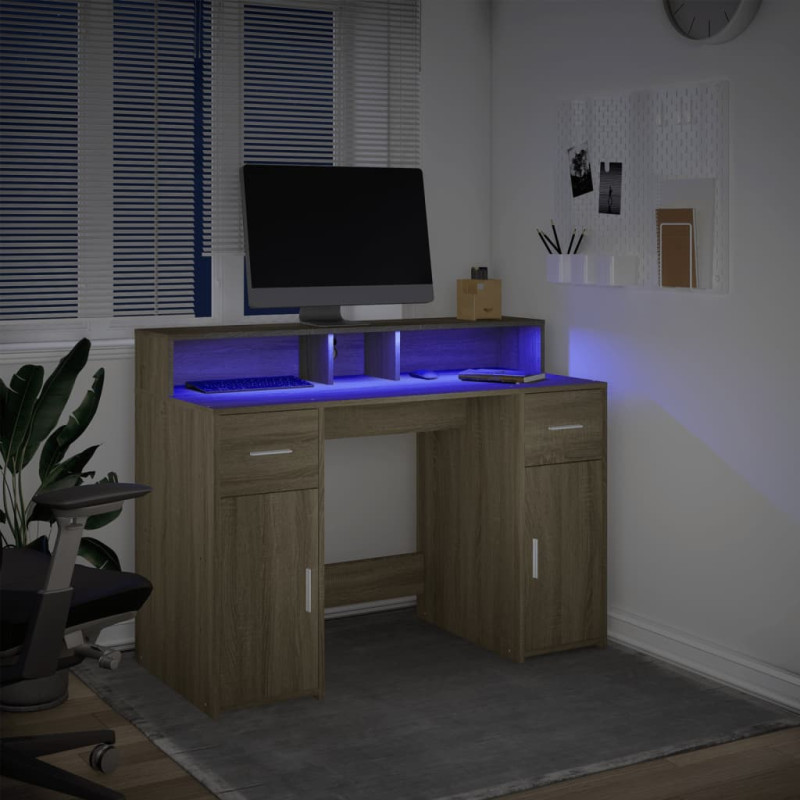 Biurko z podświetleniem LED, dąb sonoma, 120x55x91 cm