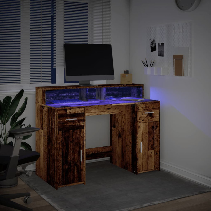 Biurko z podświetleniem LED, stare drewno, 120x55x91 cm