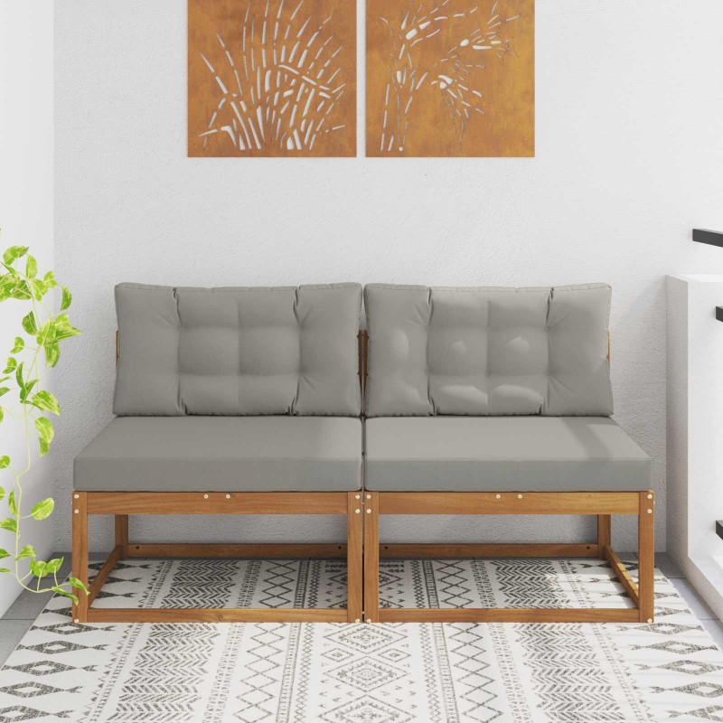 Środkowa sofa ogrodowa z poduszką 2 Sztuka Naturalny