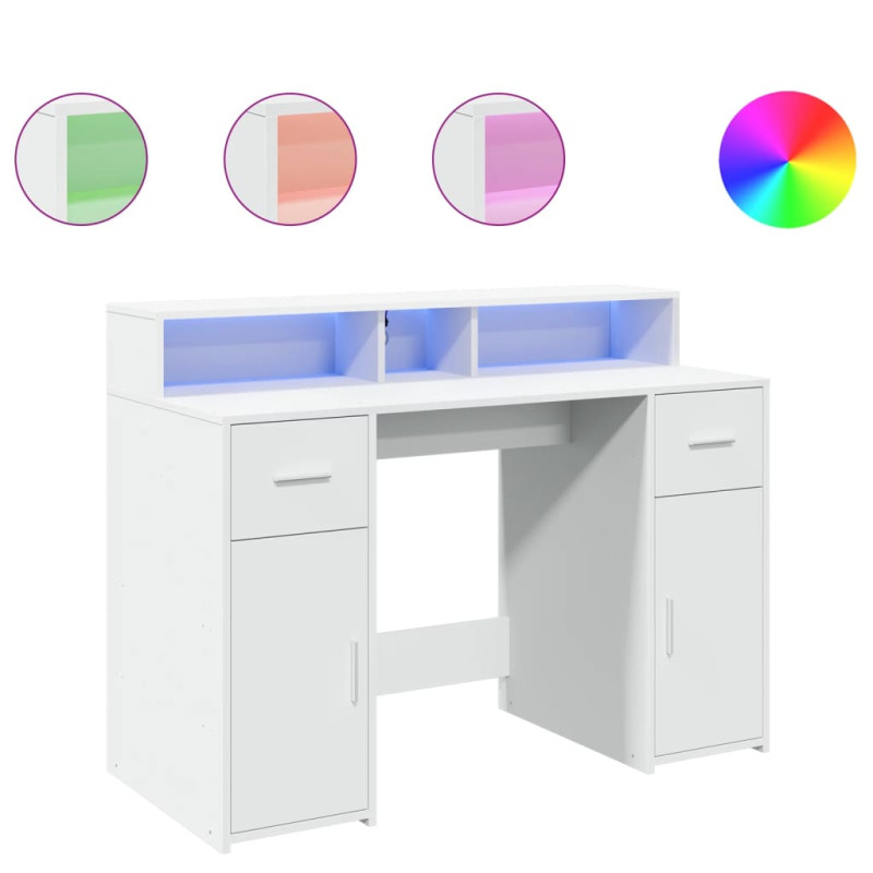 Biurko z podświetleniem LED, białe, 120x55x91 cm
