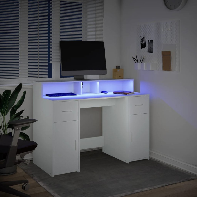 Biurko z podświetleniem LED, białe, 120x55x91 cm