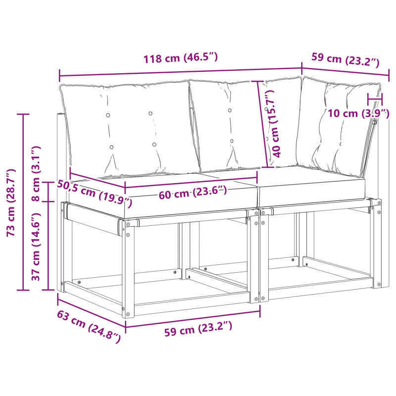 Modułowa sofa na zewnątrz z poduszką 2 Sztuka Naturalny