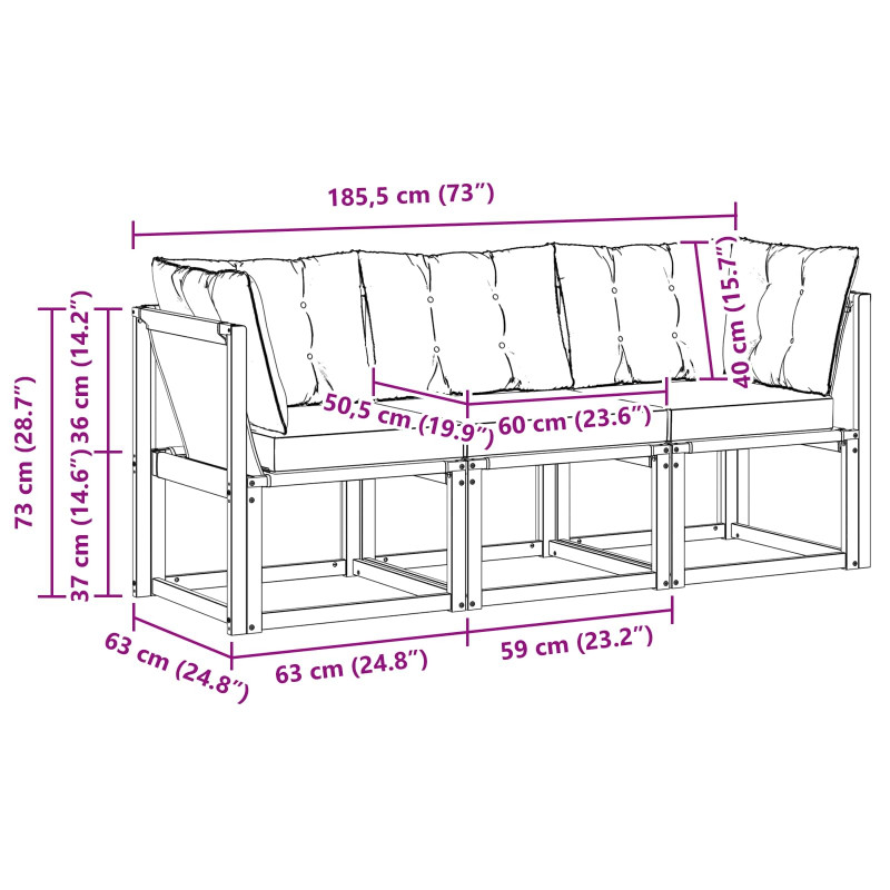 Modułowa sofa na zewnątrz z poduszką 3 Sztuka Naturalny