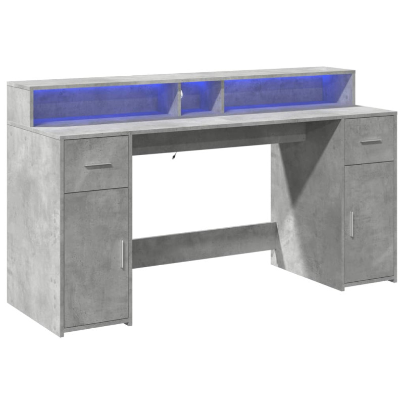Biurko z podświetleniem LED, betonowa szarość, 160x55x91 cm