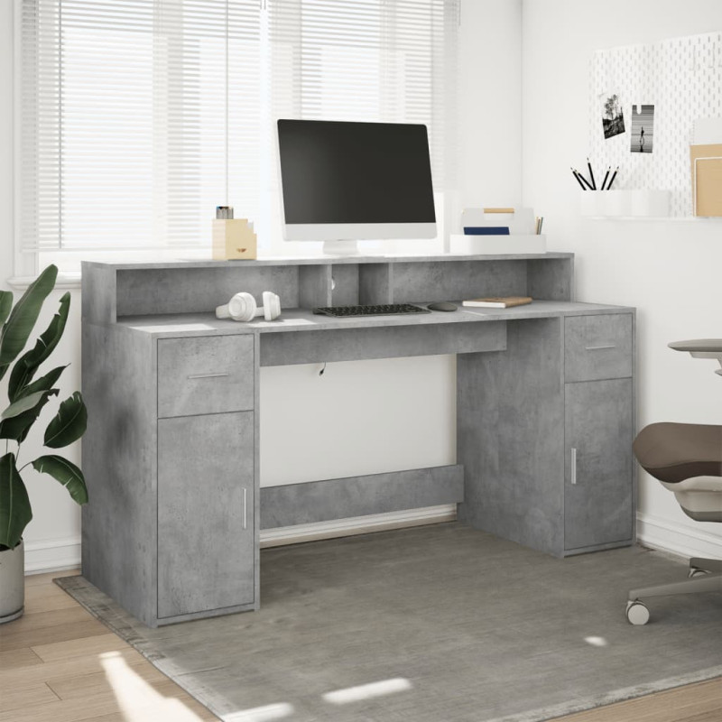 Biurko z podświetleniem LED, betonowa szarość, 160x55x91 cm