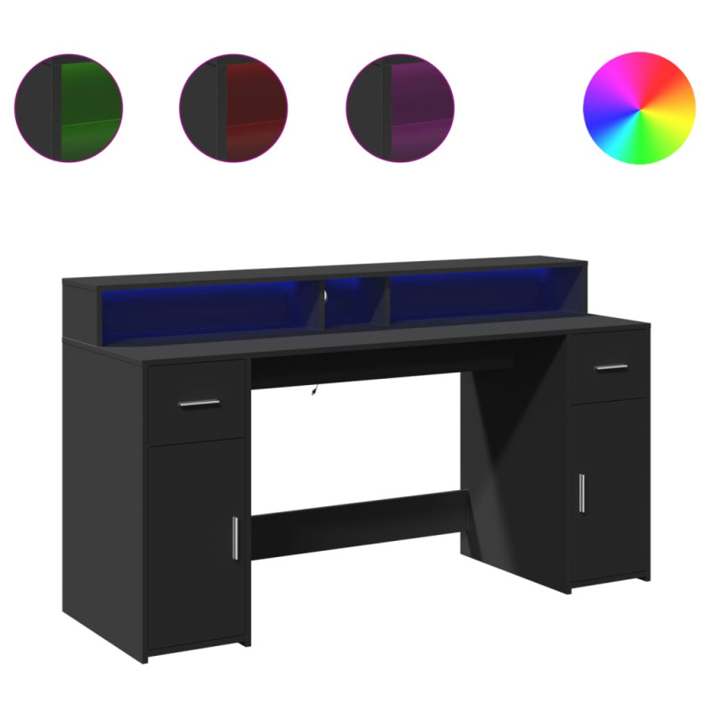 Biurko z podświetleniem LED, czarne, 160x55x91 cm