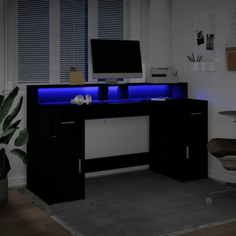 Biurko z podświetleniem LED, czarne, 160x55x91 cm