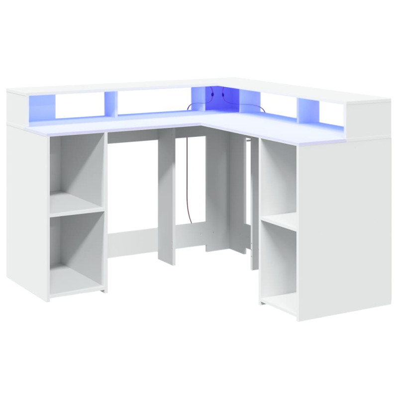 Biurko z podświetleniem LED, białe, 130x130x91 cm