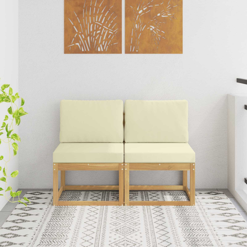2 Sztuka Środkowa sofa ogrodowa Lite Drewno Akacji Biały