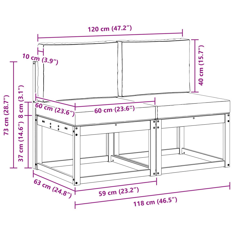 2 Sztuka Środkowa sofa ogrodowa Lite Drewno Akacji Biały