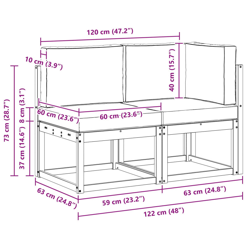 Modułowa sofa na zewnątrz 2 Sztuka Biały Lite Drewno Akacji