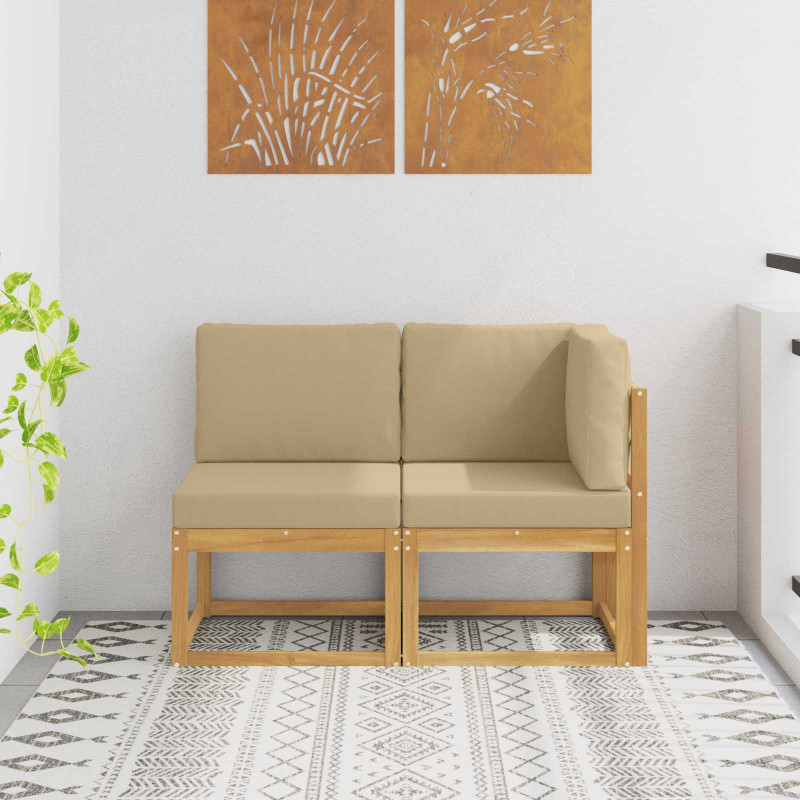 Modułowa sofa na zewnątrz 2 Sztuka Biały Lite Drewno Akacji