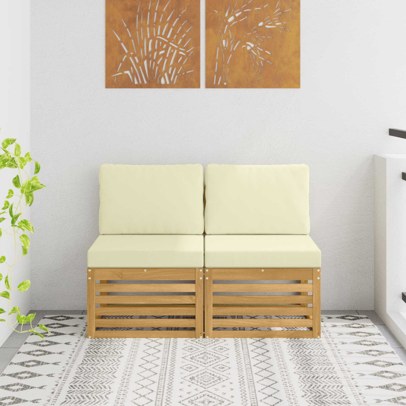2 Sztuka Środkowa sofa ogrodowa Lite Drewno Akacji Biały