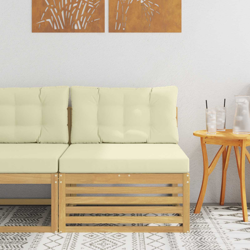 Środkowa sofa ogrodowa Lite Drewno Akacji Biały 83 x 79 x 73 cm
