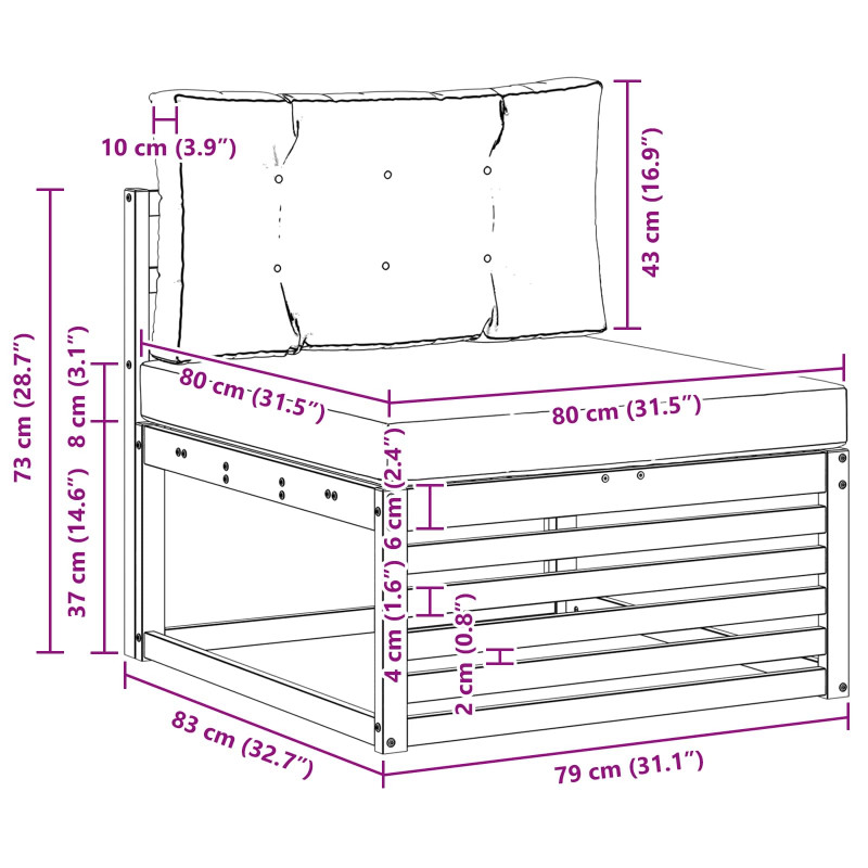 Środkowa sofa ogrodowa Lite Drewno Akacji Biały 83 x 79 x 73 cm