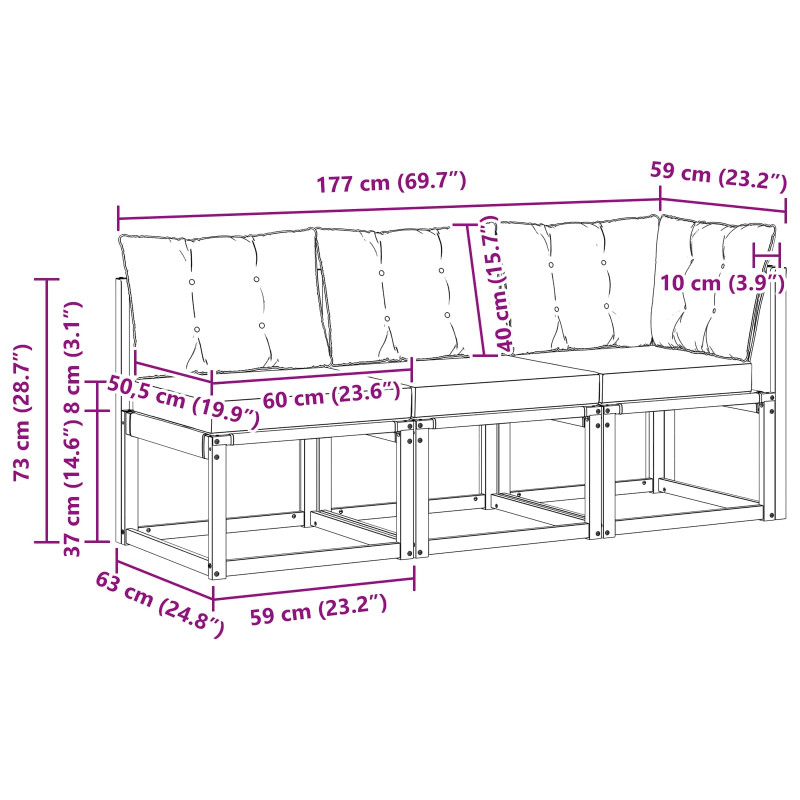 Modułowa sofa na zewnątrz z poduszką 3 Sztuka Biały