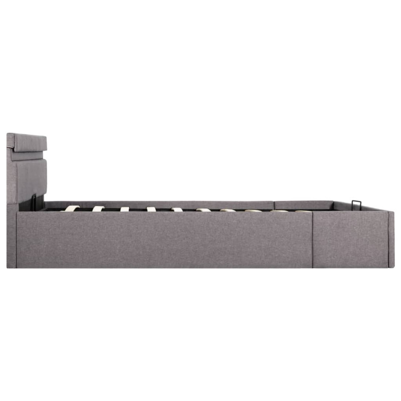 Rama łóżka z podnośnikiem i LED, taupe, tkanina, 120 x 200 cm
