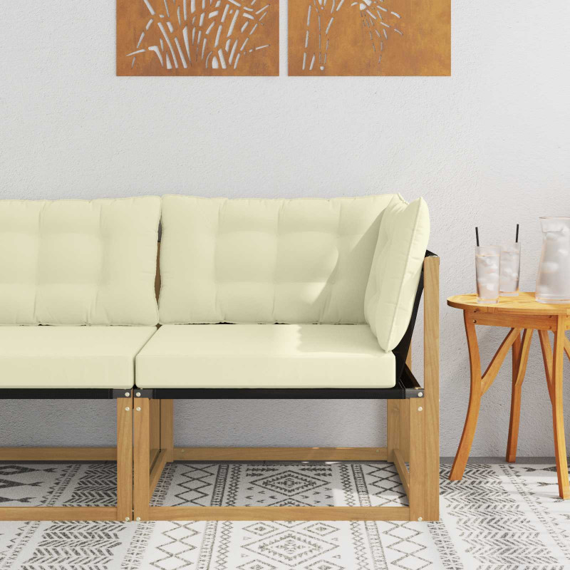 Sofa narożna na zewnątrz Drewno akacji i tekstylen Biały