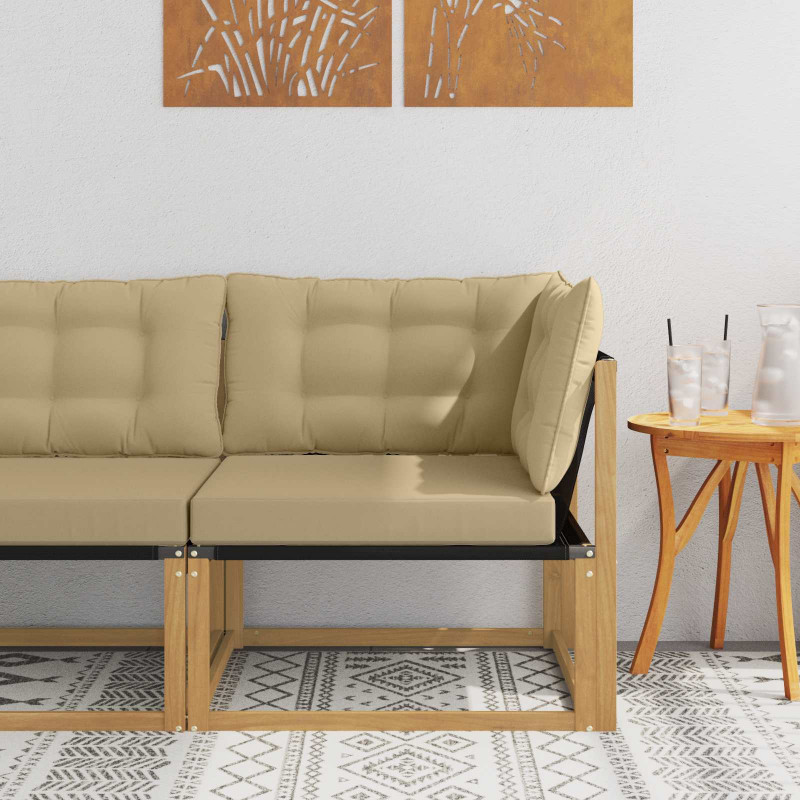 Sofa narożna na zewnątrz Drewno akacji i tekstylen Biały