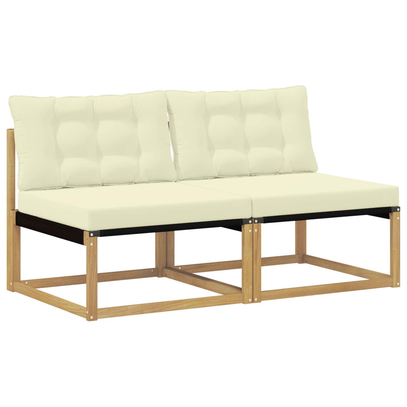 Środkowa sofa ogrodowa Drewno akacji i tekstylen Biały