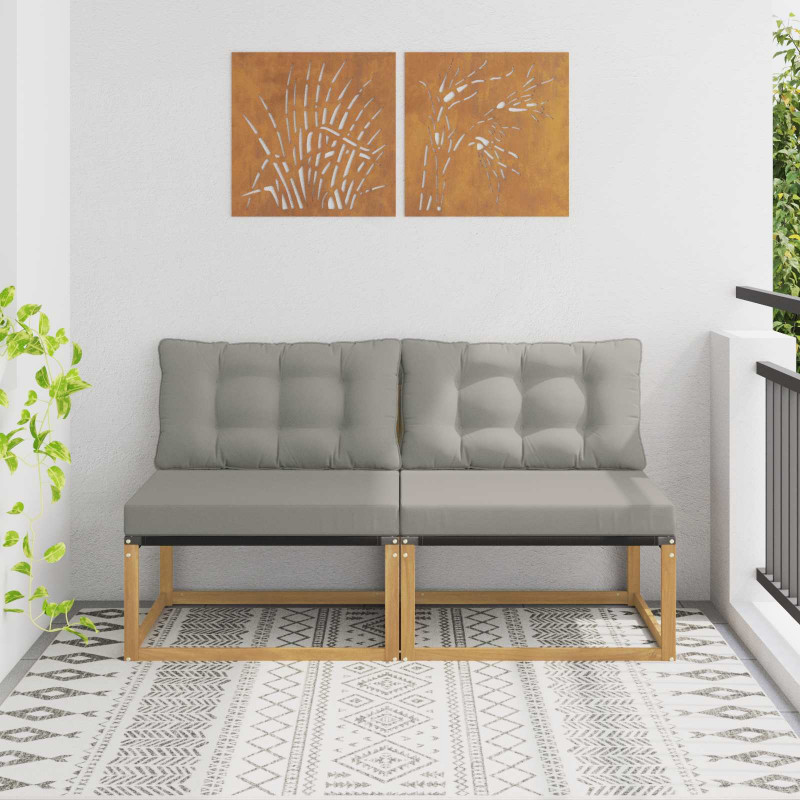 Środkowa sofa ogrodowa Drewno akacji i tekstylen Biały