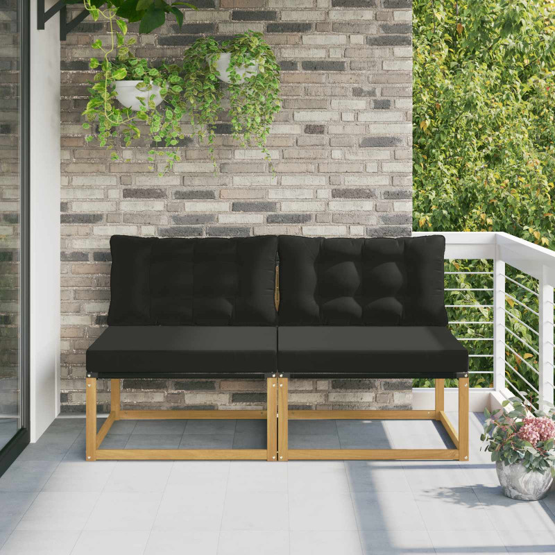 Środkowa sofa ogrodowa Drewno akacji i tekstylen Biały