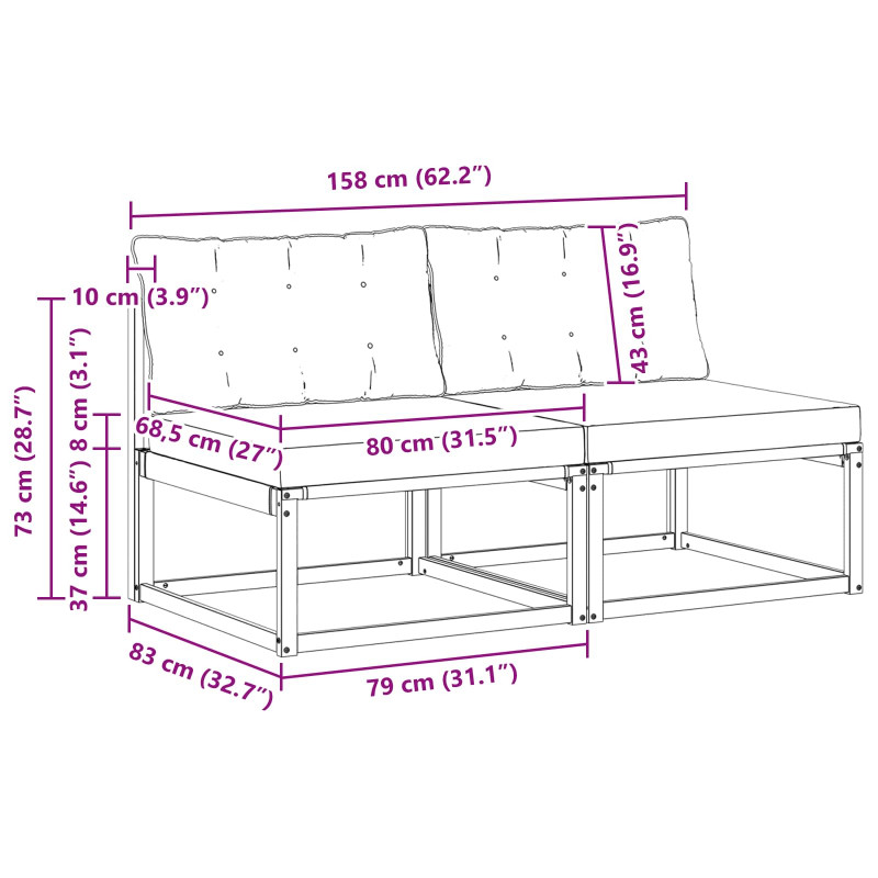 Środkowa sofa ogrodowa Drewno akacji i tekstylen Biały