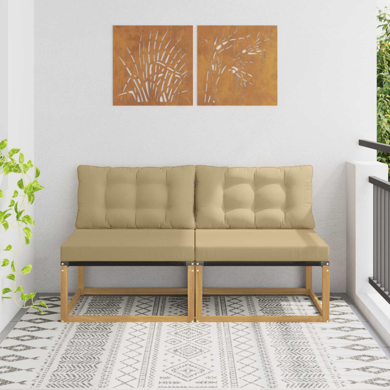 Środkowa sofa ogrodowa Drewno akacji i tekstylen Biały